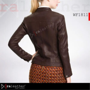 Women's genuine sheep leather jacket RA Leather WF1811 semi-formal color black with YKK zipper and Dormeuil lining