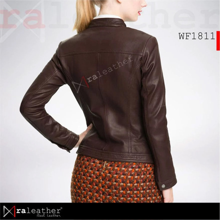 ra-leather-wf1811-back-view.jpg Women's genuine sheep leather jacket RA Leather WF1811 semi-formal color black with YKK zipper and Dormeuil lining