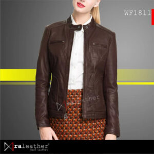 RA Leather WF1811 womens genuine sheep leather jacket black semi-formal
