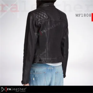 Women wearing WF1808 leather jacket street style front view