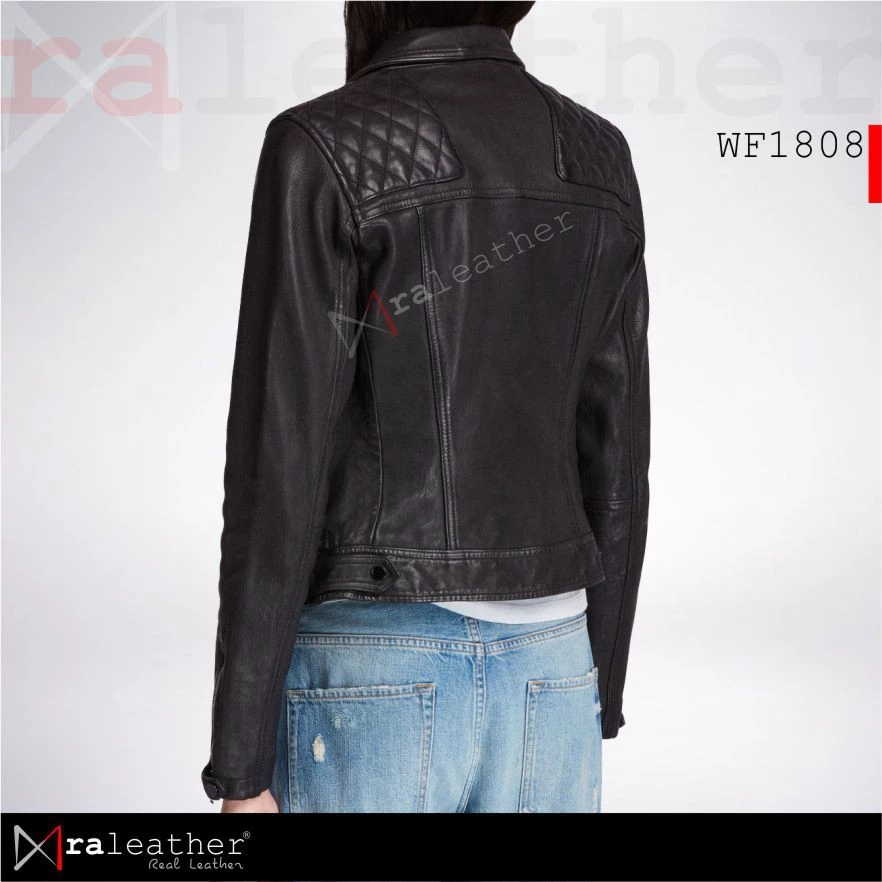 RA Leather Garut Women Jacket WF1808 Edgy Street Fashion Women wearing WF1808 leather jacket street style front view