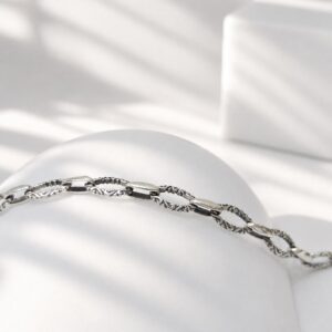 Textured 925 silver oval link chain necklace artisan crafted Bali jewelry