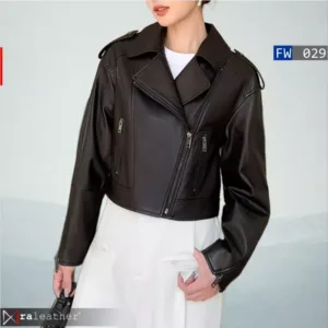 Slim fit cropped leather jacket women FW029 street fashion outfit