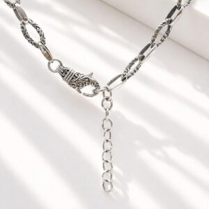 Handmade Bali sterling silver ornate oval link chain necklace close up detail