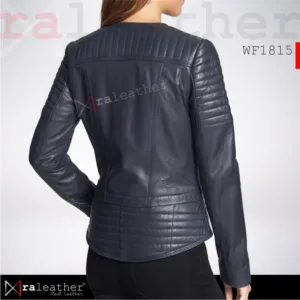 Women wearing WF1815 leather jacket front view elegant style