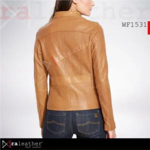 Stylish black leather jacket for women made from genuine soft sheepskin leather