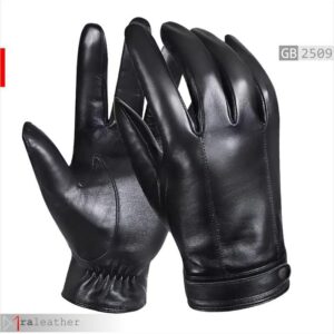 Premium genuine leather gloves with comfortable ergonomic fit and minimalist black design