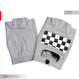 Black half-finger leather motorcycle gloves RA Leather GAC2502 for riding and daily use