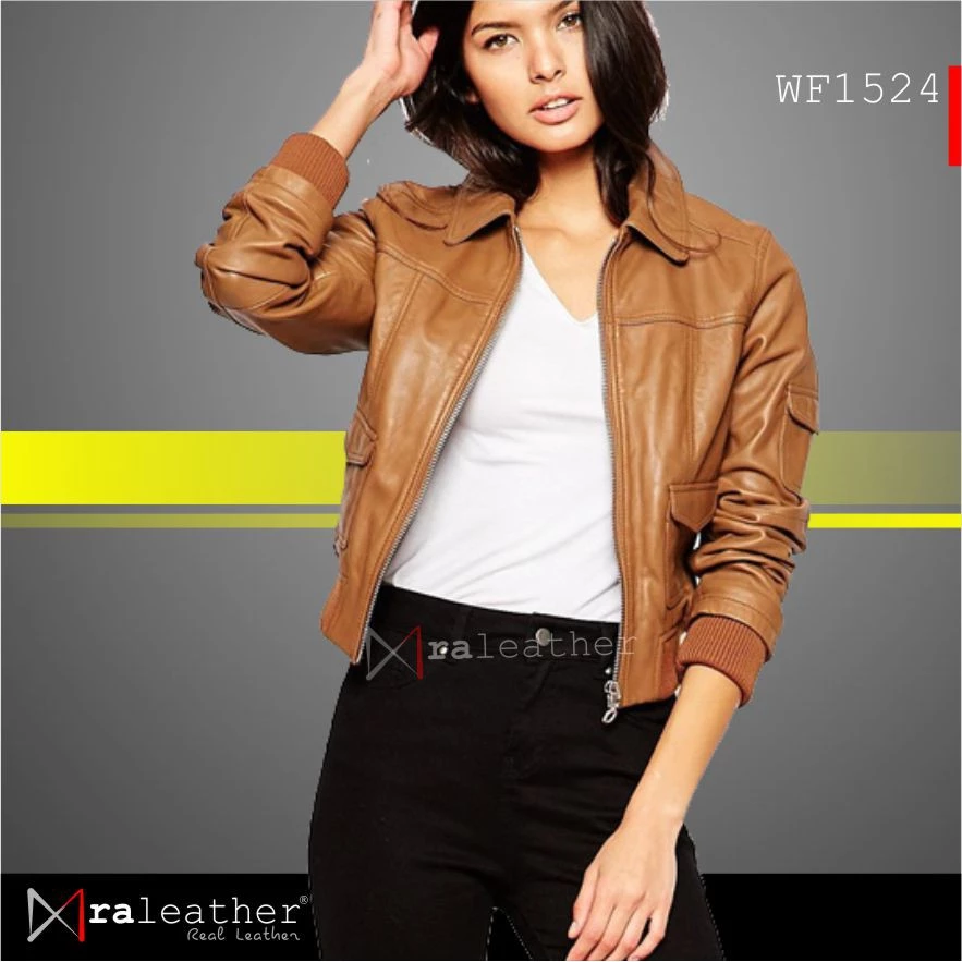casual-sheepskin-bomber-jacket-women-wf1524.jpg Premium women bomber leather jacket RA Leather WF1524 made from genuine sheepskin leather