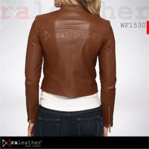 Black biker leather jacket for women made from genuine sheepskin leather