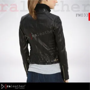 Elegant slim fit women leather jacket with minimalist design