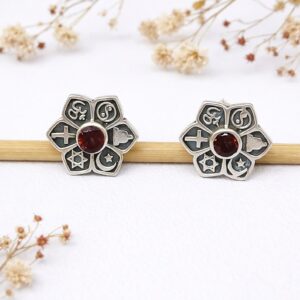 Handmade sterling silver mandala stud earrings inspired by sacred geometry