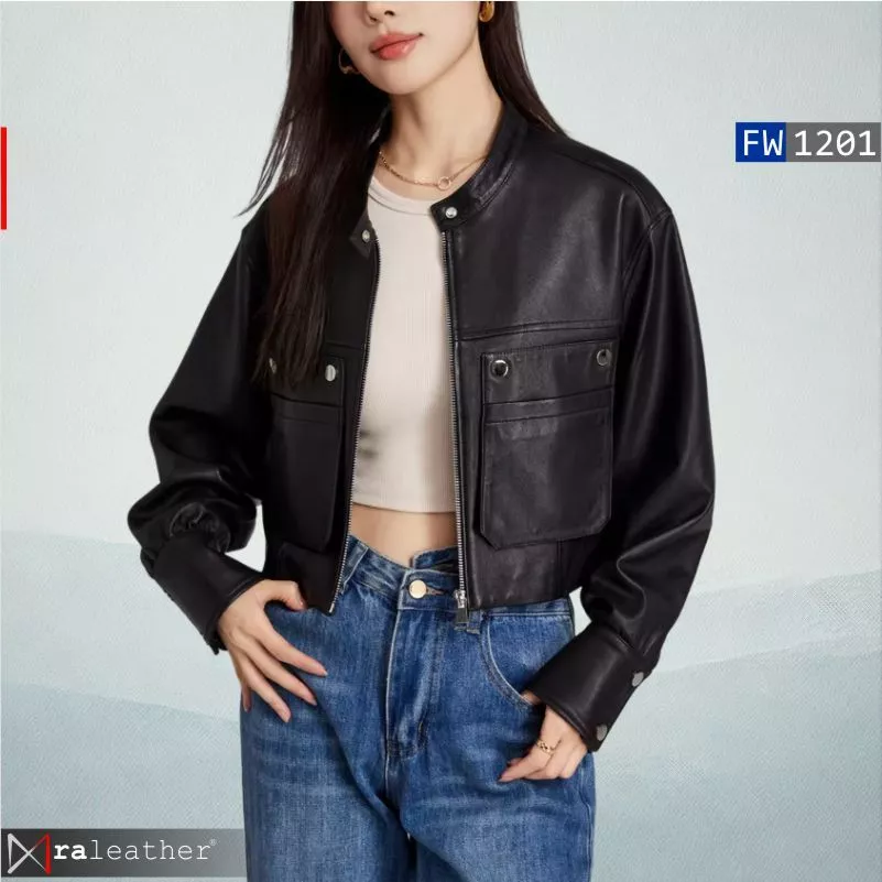 WF1201 Slim Fit Women Leather Jacket Minimalist Style