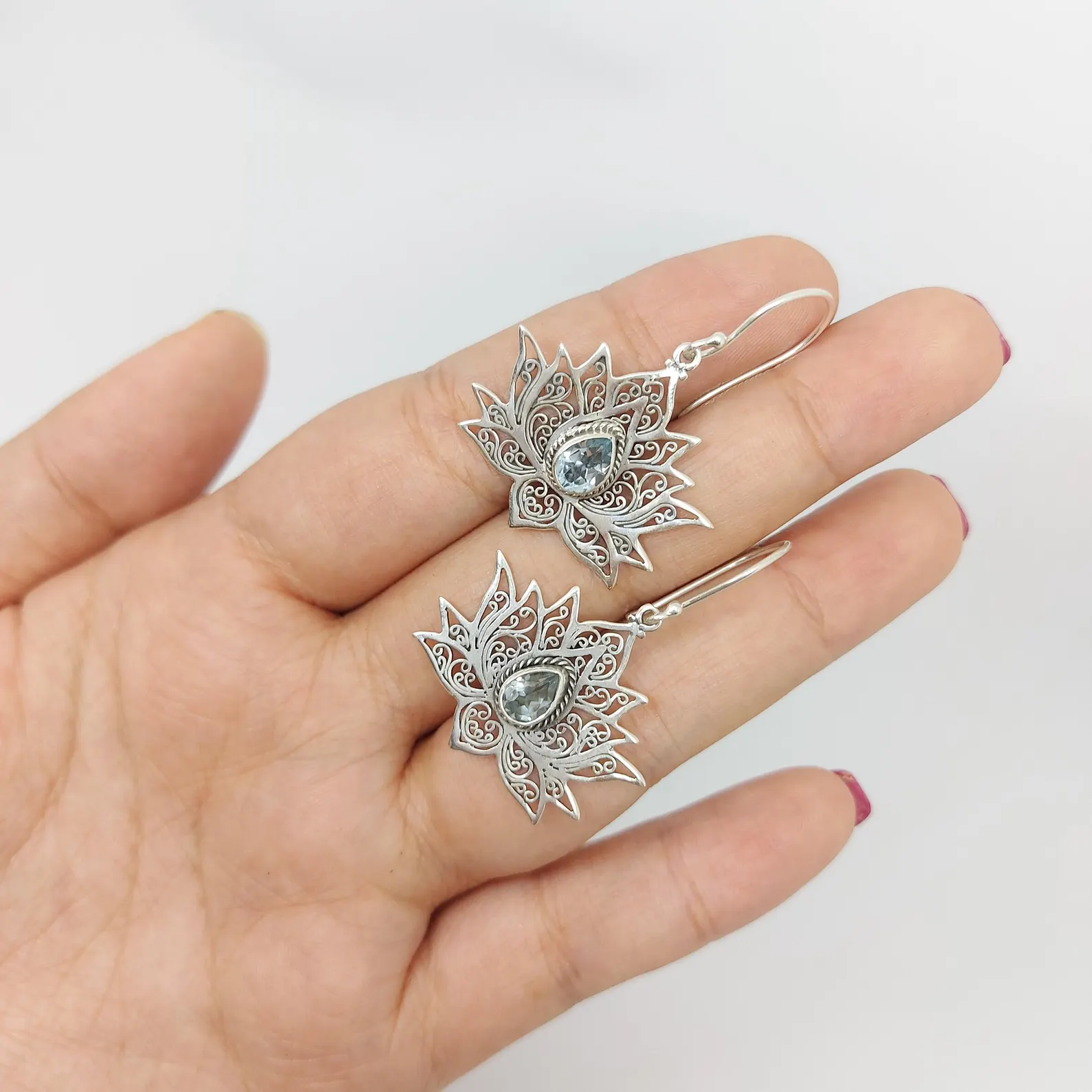 Boho Spiritual Lotus Jewelry Side View Boho spiritual lotus jewelry with filigree design