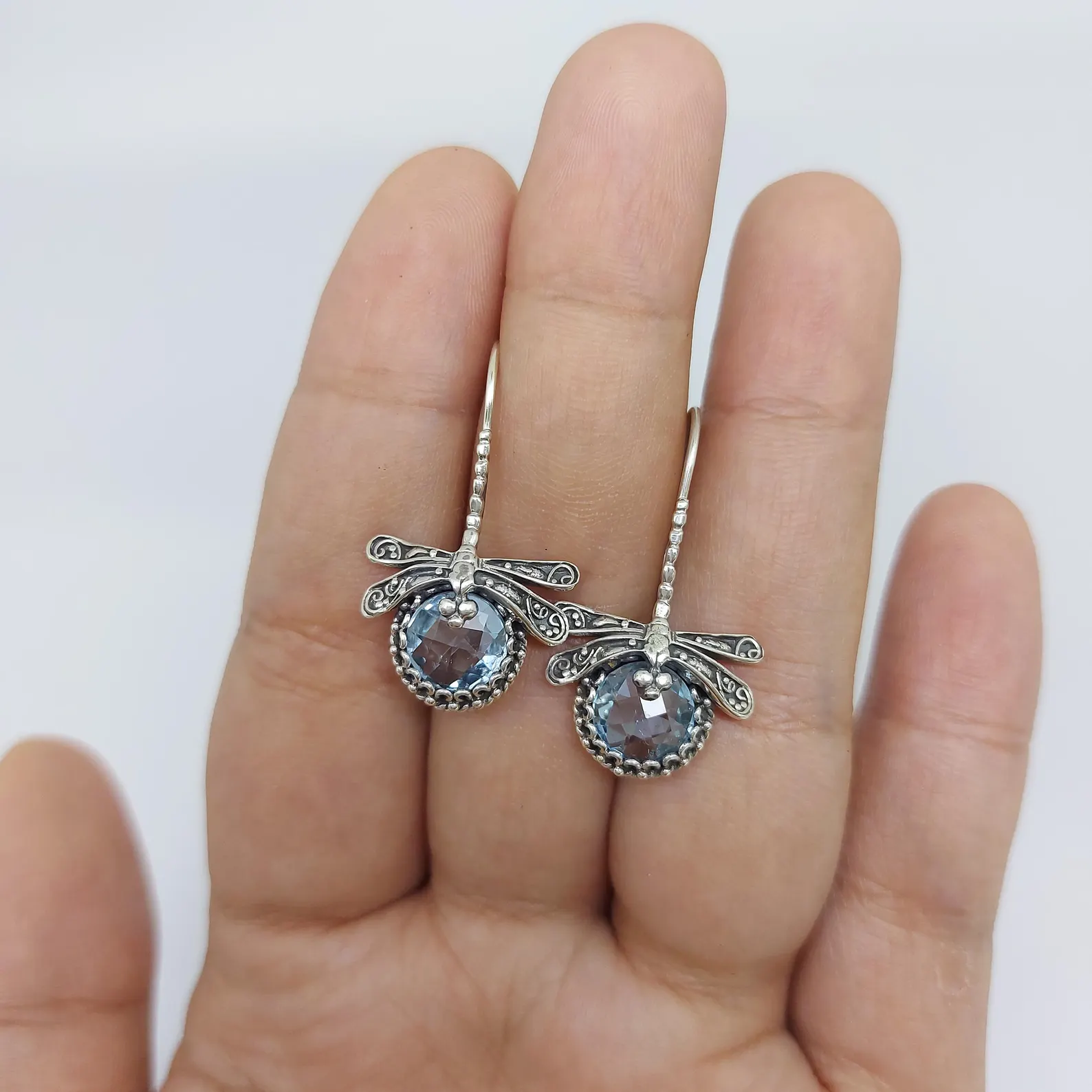 il_1588xN.7844082192_5ye0 Close-up of delicate dragonfly silver earrings with detail