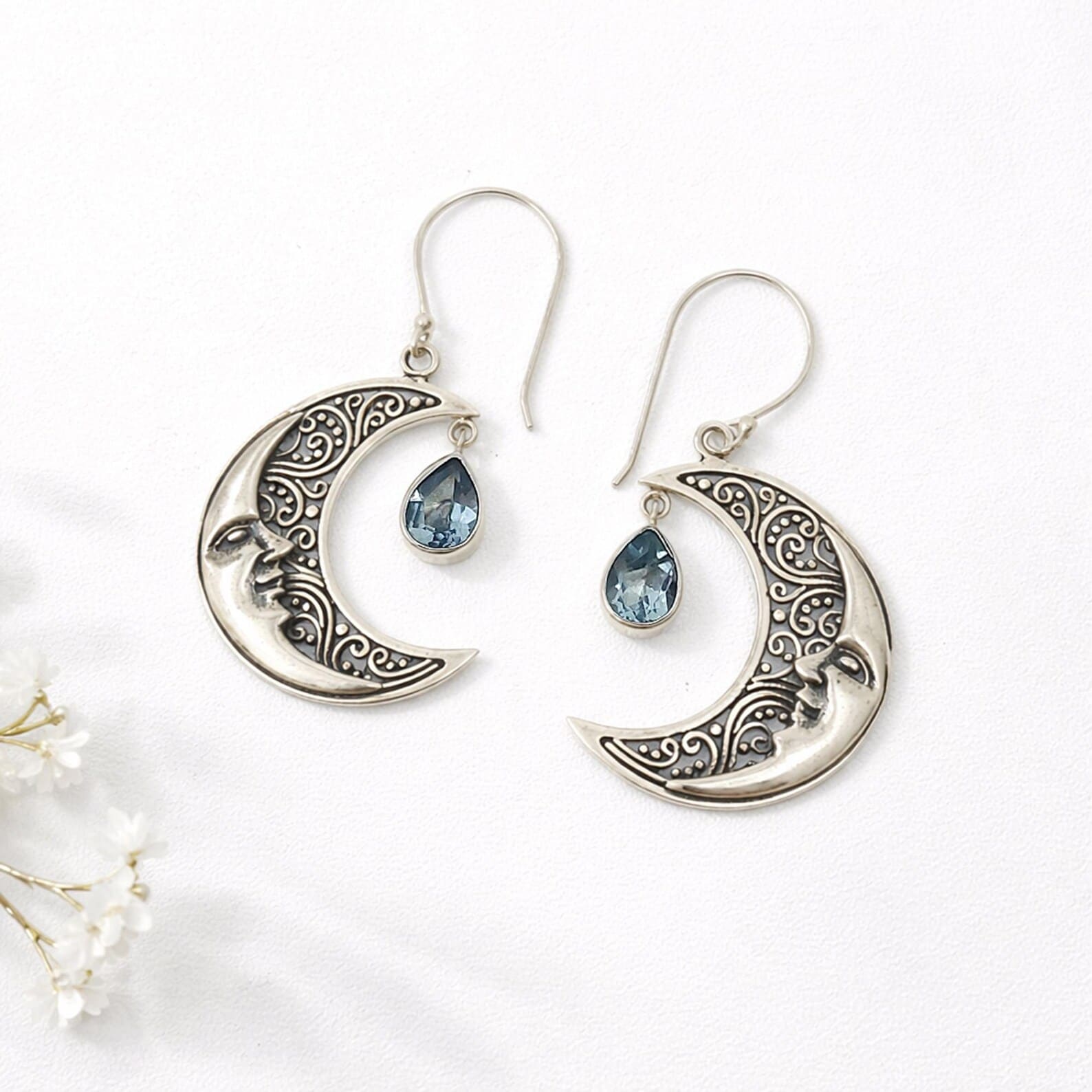 Unique handmade sterling silver moon earrings for women