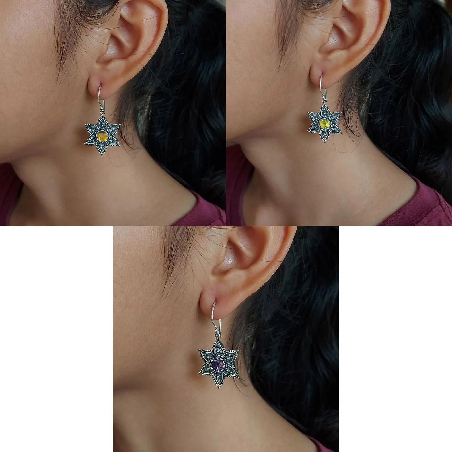 Sterling Silver Floral Earrings Close-up Detail