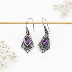 Feminine sterling silver drop earrings with teardrop shape