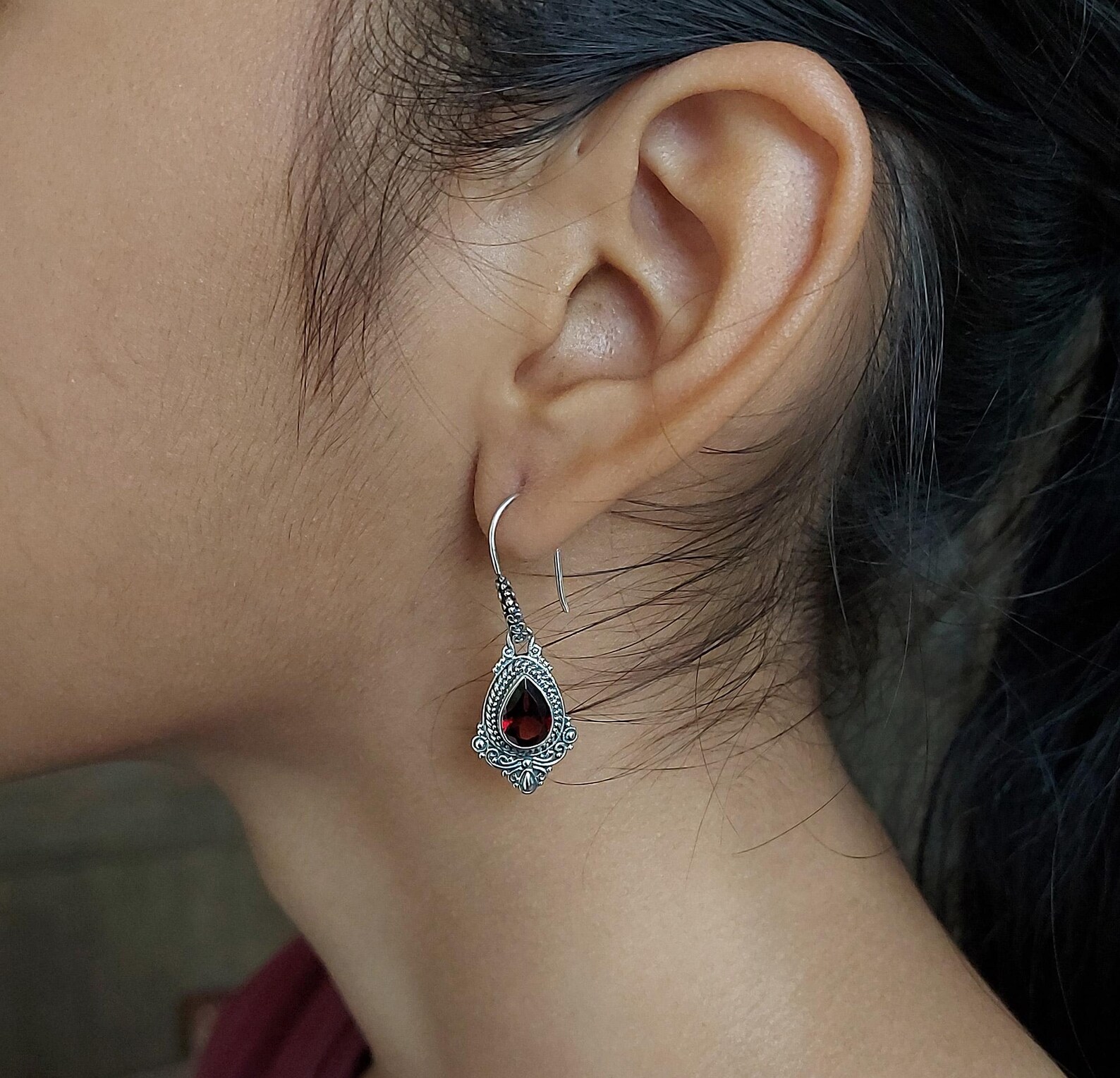 Vintage Style Gemstone Earrings Detail Boho vintage inspired dangle earrings with natural stone