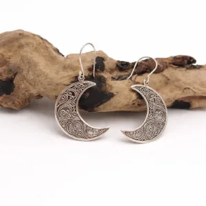 Bohemian dangle earrings with crescent moon design