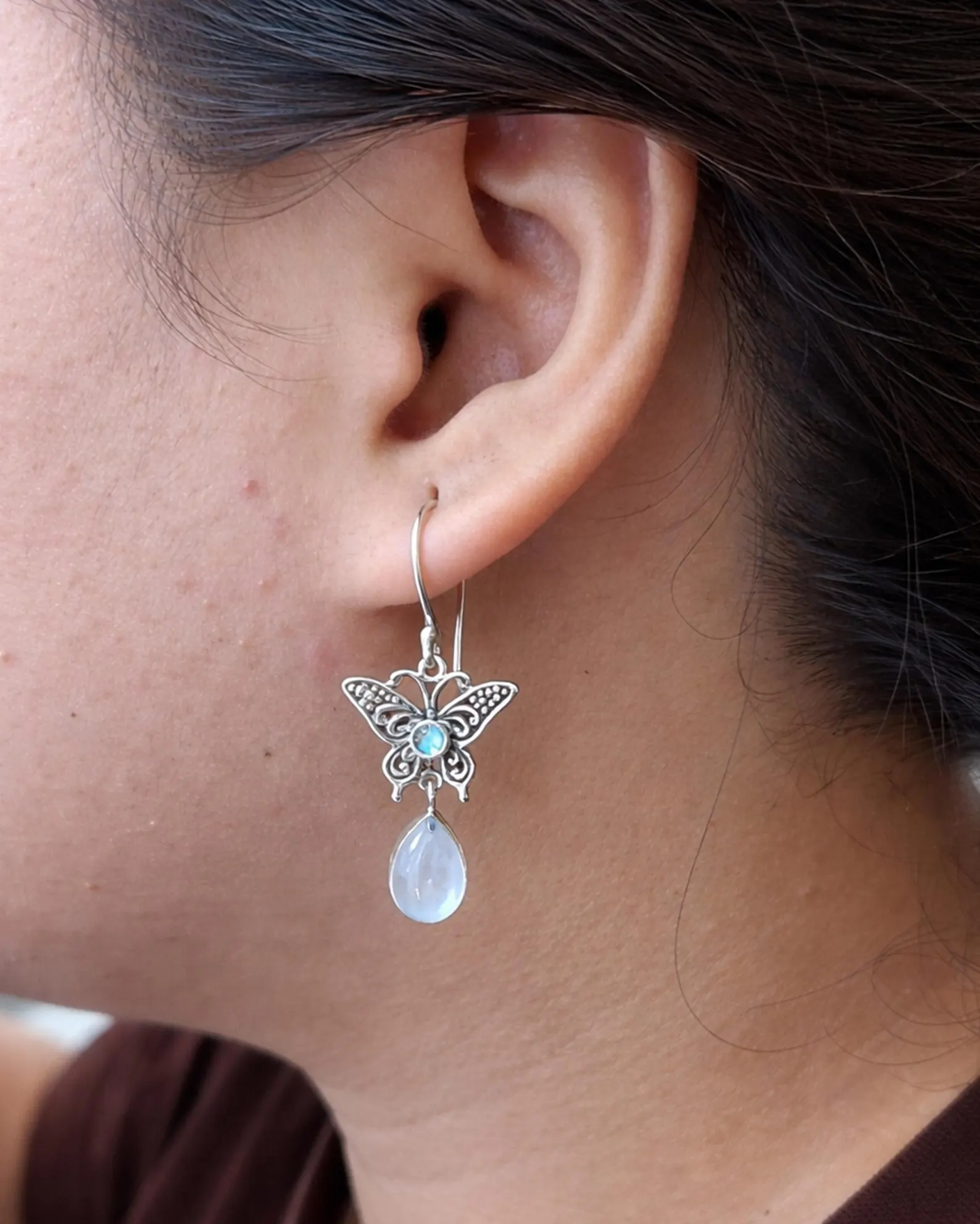 Ethereal Butterfly Jewelry Detail Shot Ethereal boho butterfly jewelry with nature inspired design