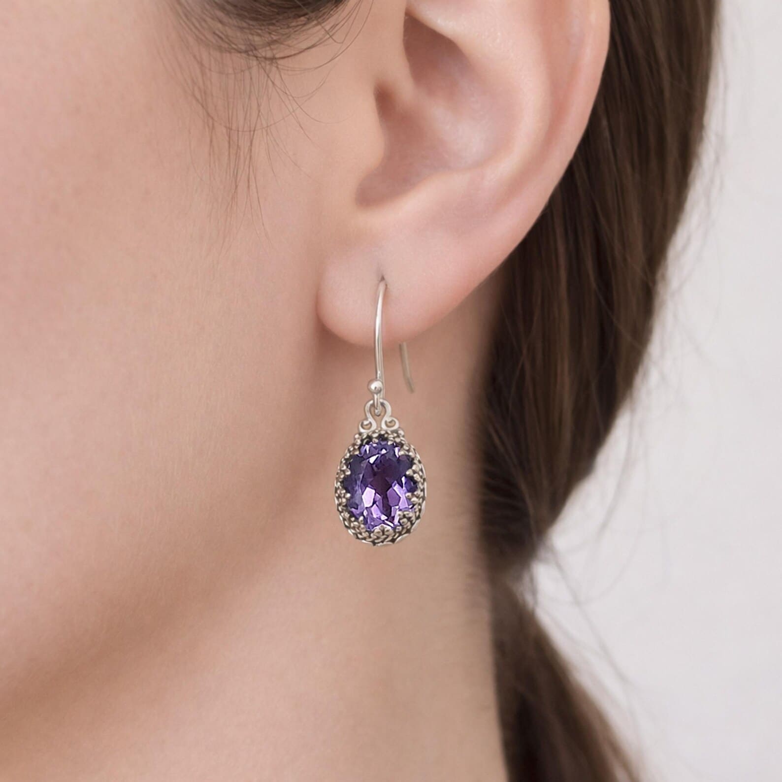 Oval Dangle Earrings Front View Elegant boho oval earrings in sterling silver