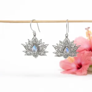 Handmade sterling silver lotus filigree earrings inspired by spirituality