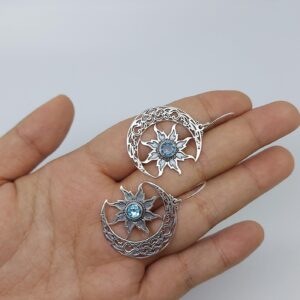 Handmade sterling silver moon and sun earrings celestial design