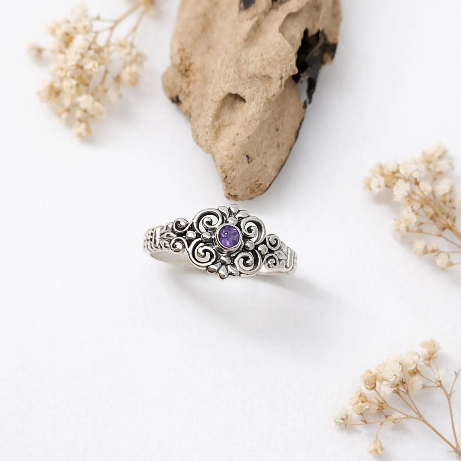 Sterling Silver Filigree Ring Hero Shot Handmade Bali silver openwork ring premium artisan detail shot