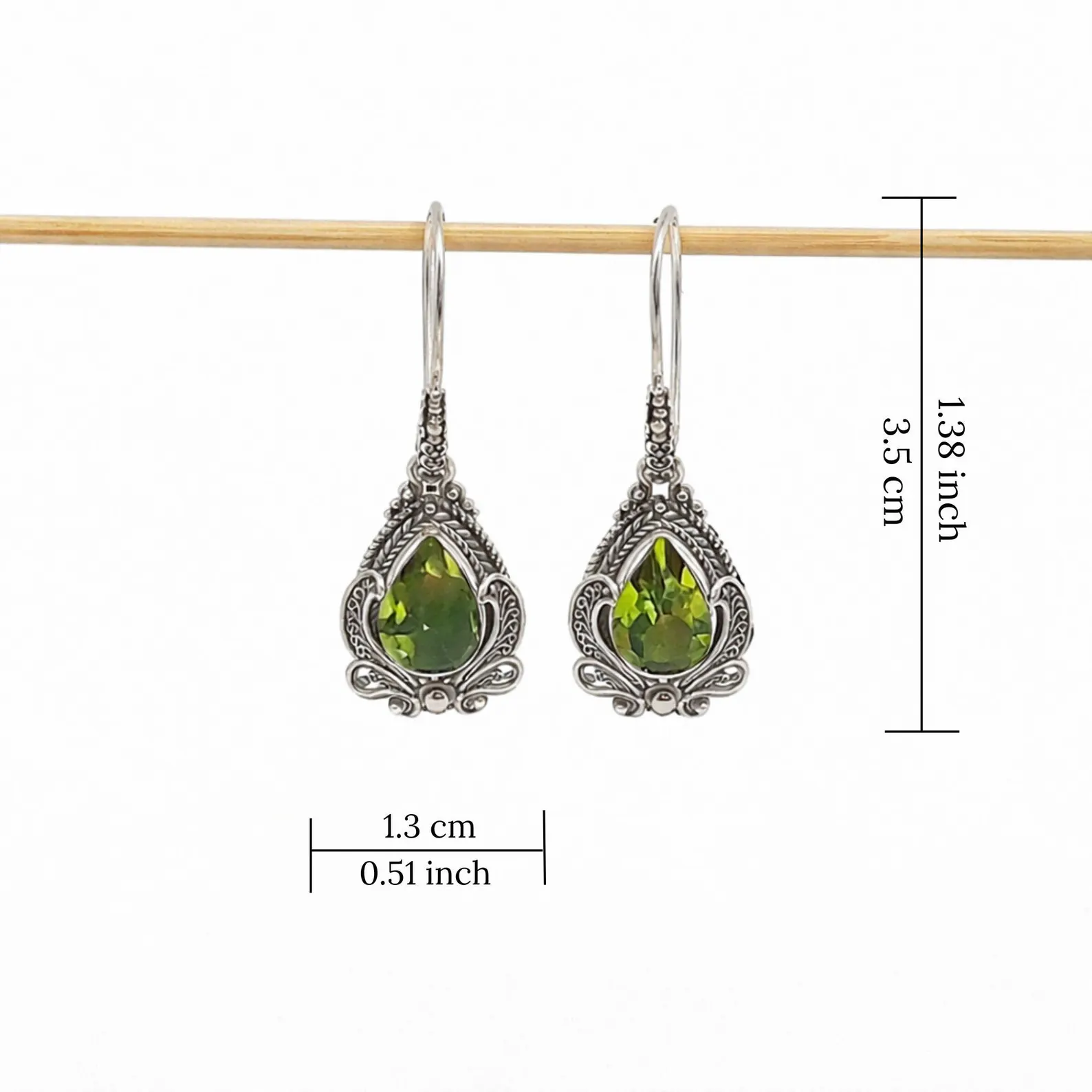 Elegant Gemstone Earrings on Model Handmade sterling silver vintage gemstone dangle earrings boho style