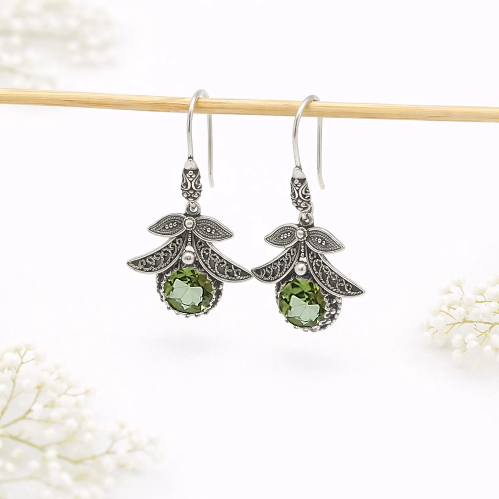 Nature Inspired Leaf Earrings Side View Boho nature inspired leaf earrings in sterling silver