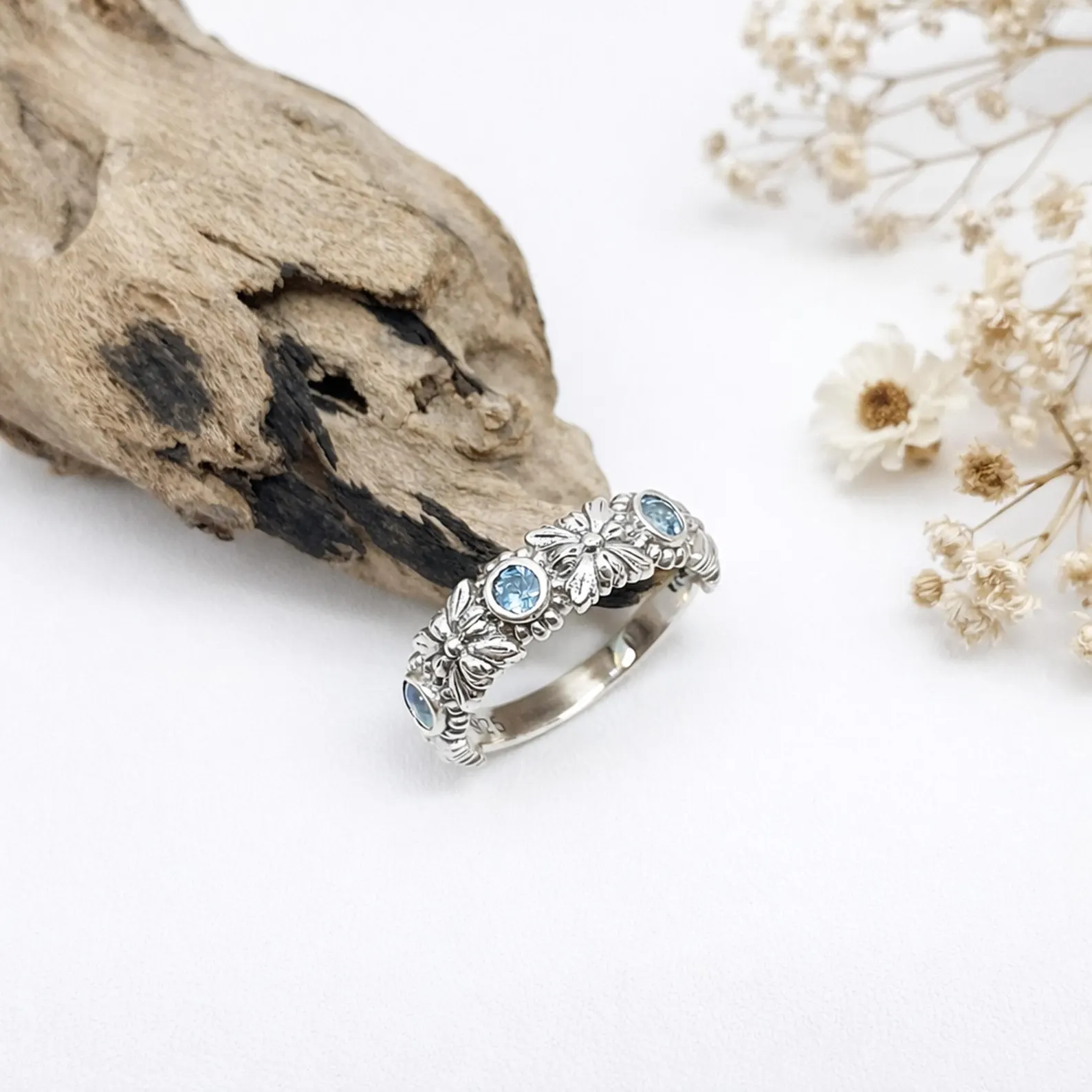 Sterling Silver Floral Gemstone Ring Hero Shot