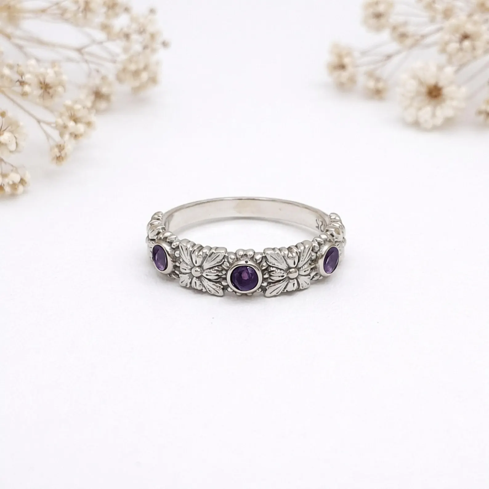 Boho Floral Sterling Silver Ring Studio Light Shot