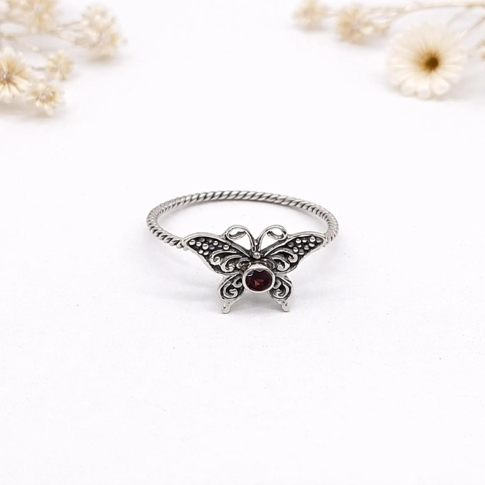 Sterling Silver Butterfly Ring Hero Shot Artisan crafted butterfly silver ring symbolic nature jewelry