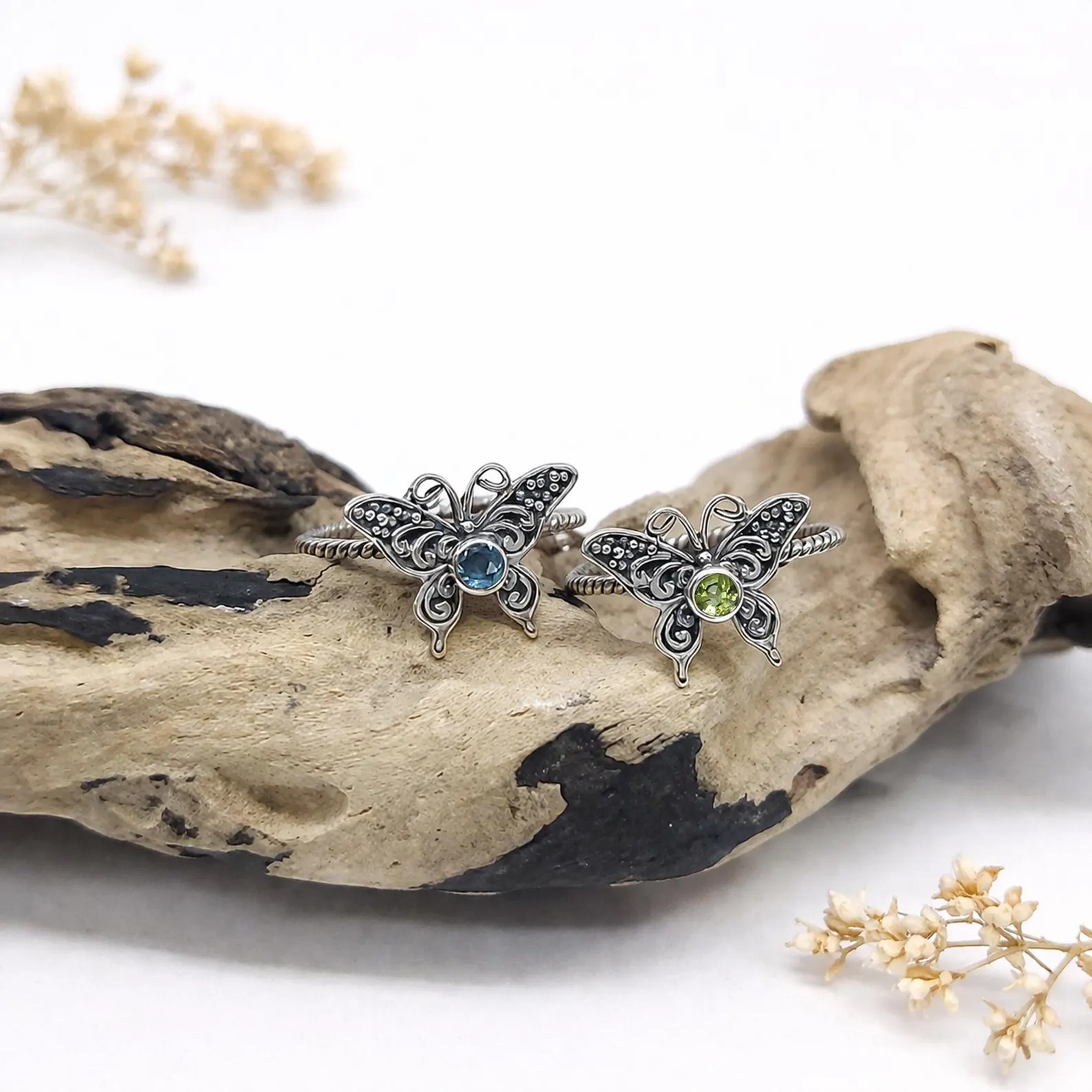 925 Sterling Silver Butterfly Ring Studio Light Detailed butterfly motif silver ring macro jewelry shot