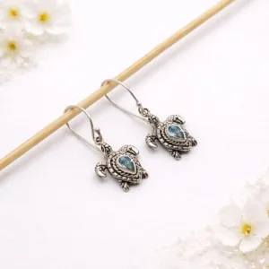 Boho beach style sea turtle earrings in sterling silver