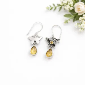 Bohemian butterfly earrings crafted in detailed artisan silver