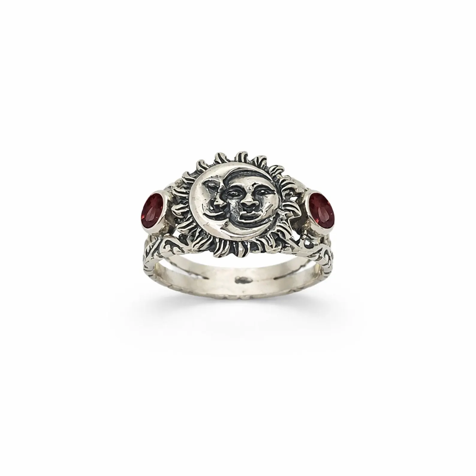 Boho Celestial Silver Ring Studio Light Detail Statement sterling silver celestial ring for women close-up detail