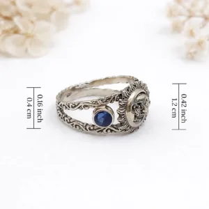 Elegant celestial silver ring worn on hand bohemian style jewelry