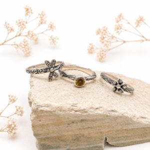 Premium artisan Bali silver rings symbolic nature jewelry set