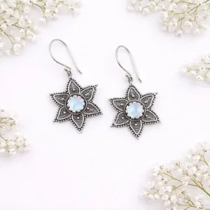Elegant boho flower earrings handcrafted in sterling silver