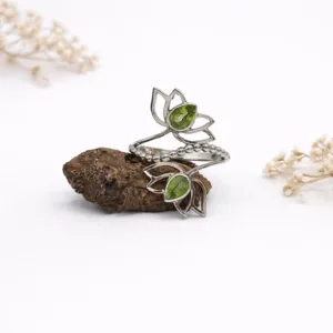 Statement sterling silver lotus ring for women close-up detail view