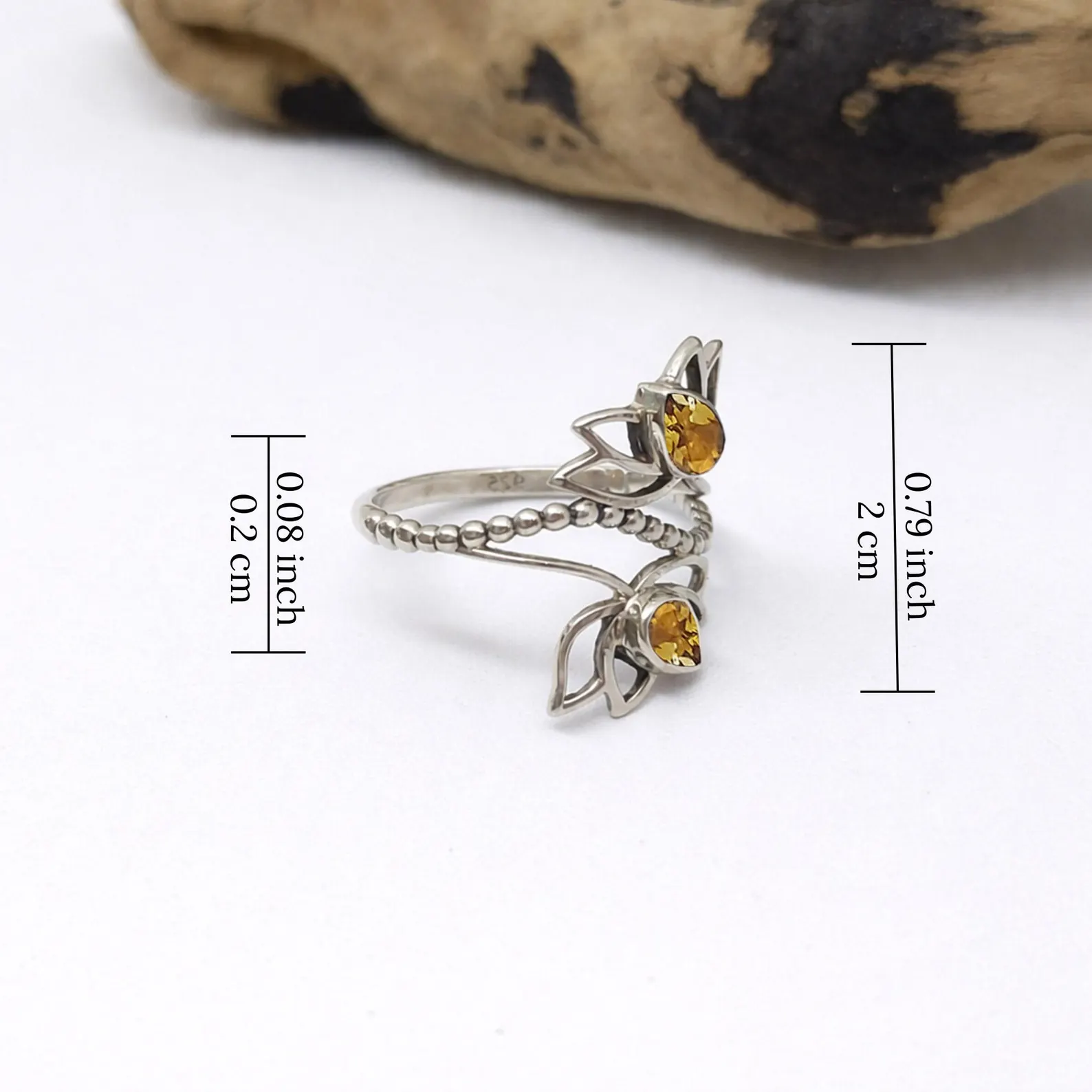Minimal Bohemian Silver Lotus Ring Styling Shot Close-up macro detail of lotus flower sterling silver artisan ring