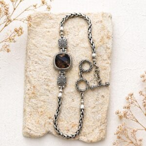 Handmade sterling silver cushion chain bracelet with geometric design