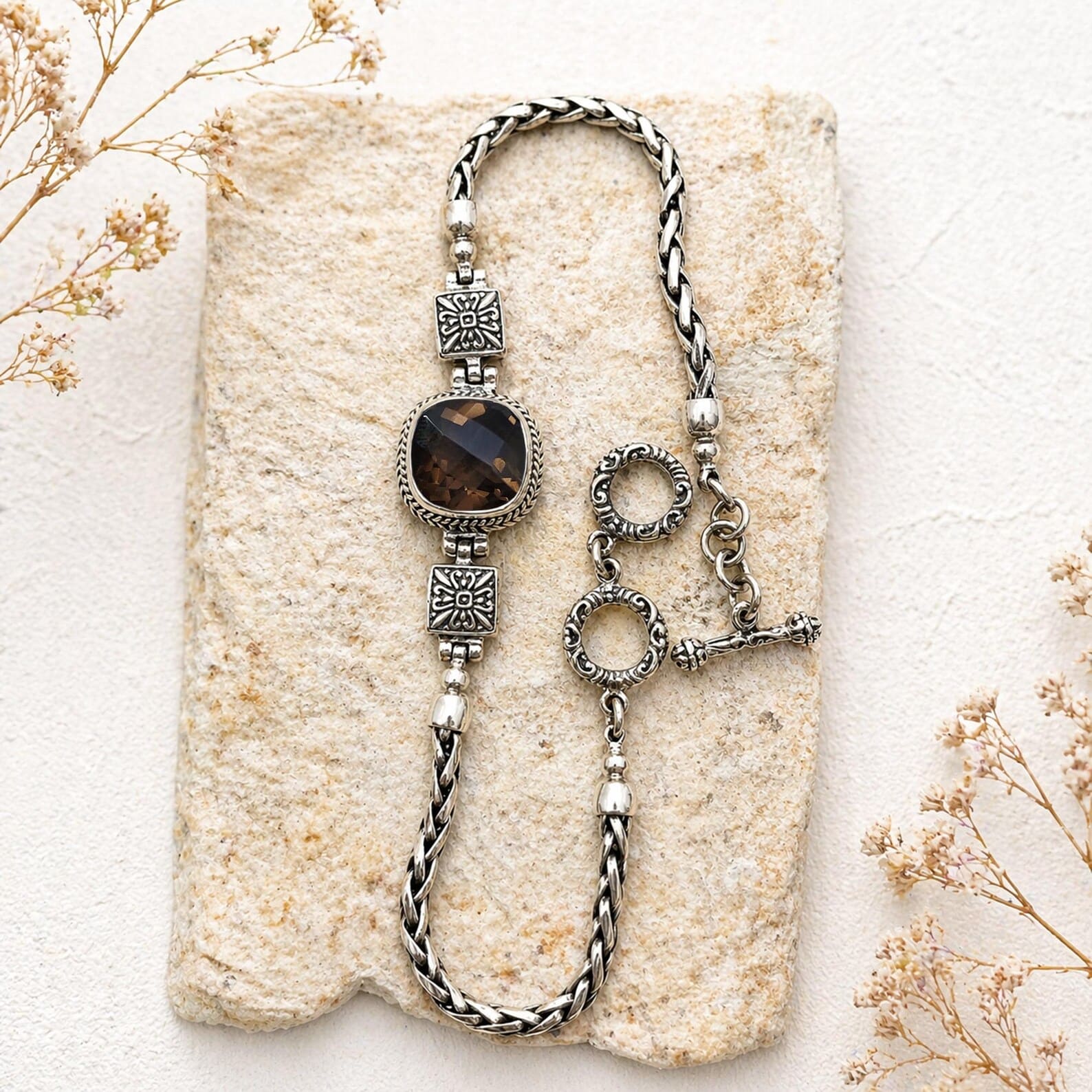 Sterling Silver Cushion Chain Bracelet Front View Handmade sterling silver cushion chain bracelet with geometric design