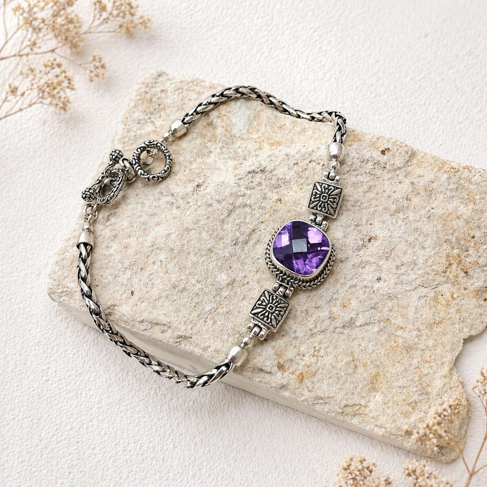 Geometric Silver Bracelet on Wrist Minimalist geometric bracelet worn on wrist