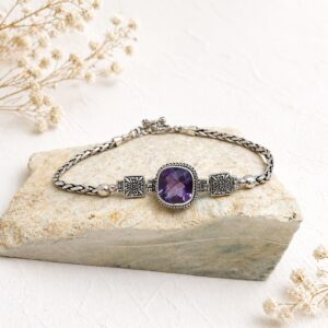 Geometric sterling silver bracelet with artisan finish