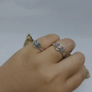 Close-up macro detail of Bali artisan sterling silver filigree ring