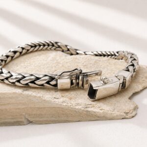 Sterling silver bracelet clasp detail close-up shot