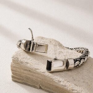 Sterling silver bracelet clasp detail close-up shot